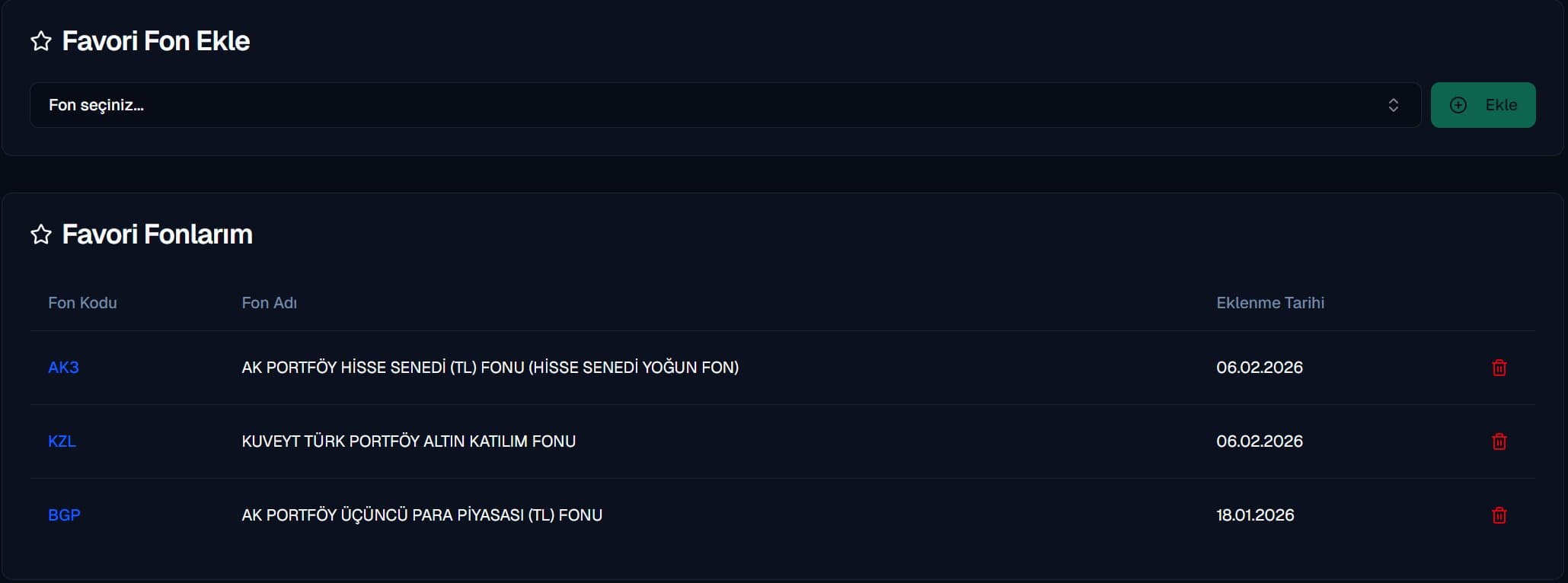 Fonluk Favoriler Ekranı